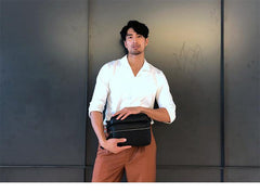 Black Cool Leather Mens Small Postman Bag Brown Messenger Bags Courier Bag for Men - iwalletsmen