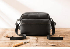 Black Cool Leather Mens Small Postman Bag Brown Messenger Bags Courier Bag for Men - iwalletsmen