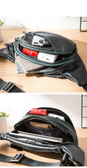 Cool Black Leather Mens Chest Bag Waist Bag Sling Bags Black Fanny Pack for Men - iwalletsmen