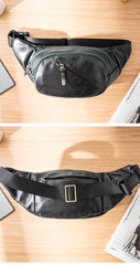 Cool Black Leather Mens Chest Bag Waist Bag Sling Bags Black Fanny Pack for Men - iwalletsmen