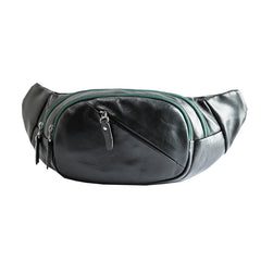 Cool Black Leather Mens Chest Bag Waist Bag Sling Bags Black Fanny Pack for Men - iwalletsmen