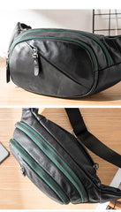 Cool Black Leather Mens Chest Bag Waist Bag Sling Bags Black Fanny Pack for Men - iwalletsmen