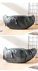 Cool Black Leather Mens Chest Bag Waist Bag Sling Bags Black Fanny Pack for Men - iwalletsmen