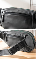Cool Black Leather Mens Chest Bag Waist Bag Sling Bags Black Fanny Pack for Men - iwalletsmen