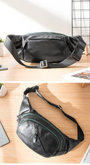 Cool Black Leather Mens Chest Bag Waist Bag Sling Bags Black Fanny Pack for Men - iwalletsmen