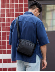 Black Cool Leather Mens Side Bag Postman Bag Small Black Messenger Bags Courier Bag for Men - iwalletsmen