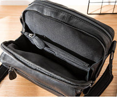 Black Cool Leather Mens Side Bag Postman Bag Small Black Messenger Bags Courier Bag for Men - iwalletsmen