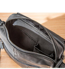 Black Cool Leather Mens Side Bag Postman Bag Small Black Messenger Bags Courier Bag for Men - iwalletsmen