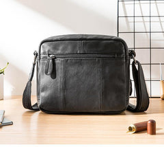 Black Cool Leather Mens Side Bag Postman Bag Small Black Messenger Bags Courier Bag for Men - iwalletsmen