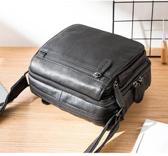 Black Cool Leather Mens Side Bag Postman Bag Small Black Messenger Bags Courier Bag for Men - iwalletsmen