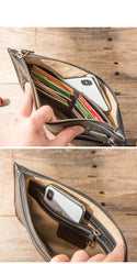 Black Cool Leather Mens Wristlet Bag Long Zipper Clutch Wallet Long Wallet Envelope Bag for Men - iwalletsmen