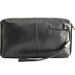 Black Leather Mens Long Zipper Clutch Wallet Wristlet Bag Long Wallet Phone Purse for Men - iwalletsmen