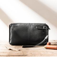 Black Leather Mens Long Zipper Clutch Wallet Wristlet Bag Long Wallet Phone Purse for Men - iwalletsmen