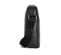 Black Cool Leather Mens Vertical Mini Courier Bag Postman Bag Black Messenger Bags Side Bag for Men - iwalletsmen