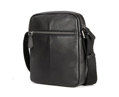 Black Cool Leather Mens Vertical Mini Courier Bag Postman Bag Black Messenger Bags Side Bag for Men - iwalletsmen
