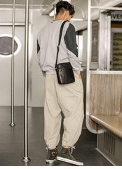 Black Cool Leather Mens Vertical Mini Courier Bag Postman Bag Black Messenger Bags Side Bag for Men - iwalletsmen