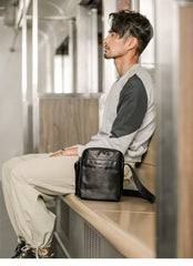 Black Cool Leather Mens Vertical Mini Courier Bag Postman Bag Black Messenger Bags Side Bag for Men - iwalletsmen
