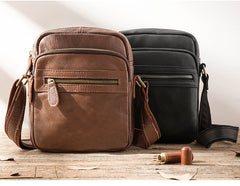 Black Cool Leather Mens 8 inches Vertical Side Bag Messenger Bags Brown Casual Bicycle Bags for Men - iwalletsmen