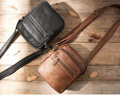 Black Cool Leather Mens 8 inches Vertical Side Bag Messenger Bags Brown Casual Bicycle Bags for Men - iwalletsmen