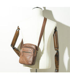 Black Cool Leather Mens 8 inches Vertical Side Bag Messenger Bags Brown Casual Bicycle Bags for Men - iwalletsmen