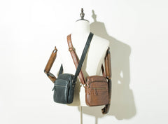 Black Cool Leather Mens 8 inches Vertical Side Bag Messenger Bags Brown Casual Bicycle Bags for Men - iwalletsmen