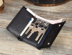Black Cool Leather Mens Card Holder Trifold Key Wallet Key Holder For Men - iwalletsmen