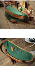 Cool Canvas Leather Mens Chest Bag Green Waist Bag Fanny Pack Hip Bag Bum Pack For Men - iwalletsmen