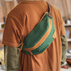 Cool Canvas Leather Mens Chest Bag Green Waist Bag Fanny Pack Hip Bag Bum Pack For Men - iwalletsmen