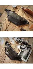 Black Cool Leather Mens Chest Bag Waist Bag Fanny Pack Hip Bag Bum Pack For Men - iwalletsmen