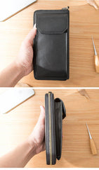 Black Cool Leather Mens Long Wallets Bifold Zipper Gray Long Wallet Card Wallet for Men - iwalletsmen
