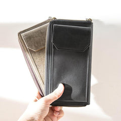 Black Cool Leather Mens Long Wallets Bifold Zipper Gray Long Wallet Card Wallet for Men - iwalletsmen
