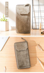 Black Cool Leather Mens Long Wallets Bifold Zipper Gray Long Wallet Card Wallet for Men - iwalletsmen