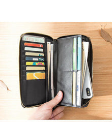 Black Cool Leather Mens Long Wallets Bifold Zipper Gray Long Wallet Card Wallet for Men - iwalletsmen