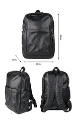 Black Cool Leather Mens School Backpack College Backpack 15