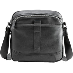 Black Cool Leather Mens Small Shoulder Bags Vertical Messenger Bags Square Phone Bag for Men - iwalletsmen