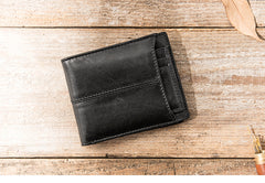 Black Cool Leather Mens Slim Small Wallets Bifold Vintage billfold Wallet Card Wallet for Men - iwalletsmen