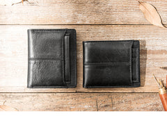 Black Cool Leather Mens Slim Small Wallets Bifold Vintage billfold Wallet Card Wallet for Men - iwalletsmen