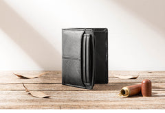 Black Cool Leather Mens Slim Small Wallets Bifold Vintage billfold Wallet Card Wallet for Men - iwalletsmen