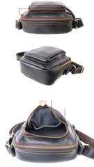 Black Cool Leather Mens Small Postman Bag Vertical Messenger Bag Black Courier Bags For Men - iwalletsmen