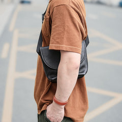 Black Cool Leather Mens Small Postman Bag Messenger Bag Black Courier Bag For Men - iwalletsmen