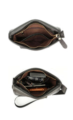 Black Cool Leather Mens Small Postman Bag Messenger Bag Black Courier Bag For Men - iwalletsmen