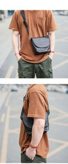Black Cool Leather Mens Small Postman Bag Messenger Bag Black Courier Bag For Men - iwalletsmen