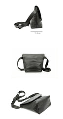 Black Cool Leather Mens Small Postman Bag Messenger Bag Black Courier Bag For Men - iwalletsmen