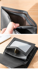 Black Leather Mens Small Wallet Slim Wallet Bifold Black Billfold Wallet billfold Wallet for Men - iwalletsmen