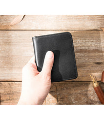 Black Cool Leather Mens Small Wallet billfold Wallet Bifold Vintage SLim Wallet for Men - iwalletsmen