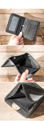 Black Cool Leather Mens Small Wallet billfold Wallet Bifold Vintage SLim Wallet for Men - iwalletsmen