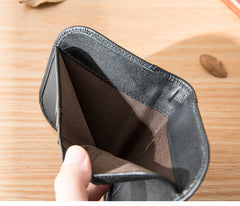 Black Leather Mens Slim Wallet Small Wallet Front Pocket Wallet Black Bifold Billfold Wallet billfold Wallet for Men - iwalletsmen