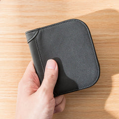 Black Leather Mens Slim Wallet Small Wallet Front Pocket Wallet Black Bifold Billfold Wallet billfold Wallet for Men - iwalletsmen