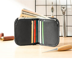Black Leather Mens Slim Wallet Small Wallet Front Pocket Wallet Black Bifold Billfold Wallet billfold Wallet for Men - iwalletsmen