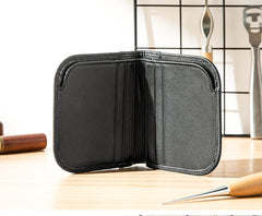 Black Leather Mens Slim Wallet Small Wallet Front Pocket Wallet Black Bifold Billfold Wallet billfold Wallet for Men - iwalletsmen